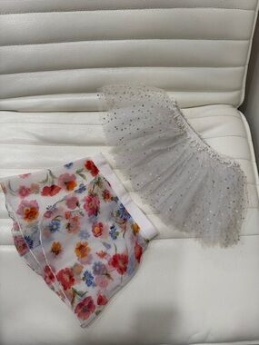 White Sheer Glitter Tulle Skirt and Floral Chiffon Dance skirt